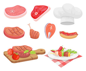 Meat Types Beef and Chicken Vector Illustration