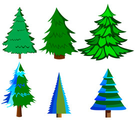 Set of Christmas trees. Isolated icon. Cartoon style.