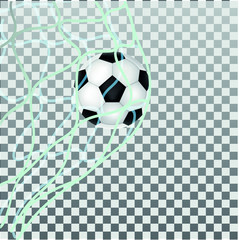 Soccer ball in goal net isolated transparent background