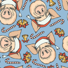 Pig Christmas vector seamless pattern