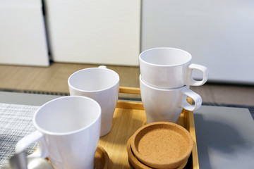 tableware set. Set of different plates on the table
