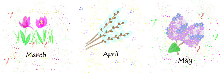 Spring calendar painted in watercolor