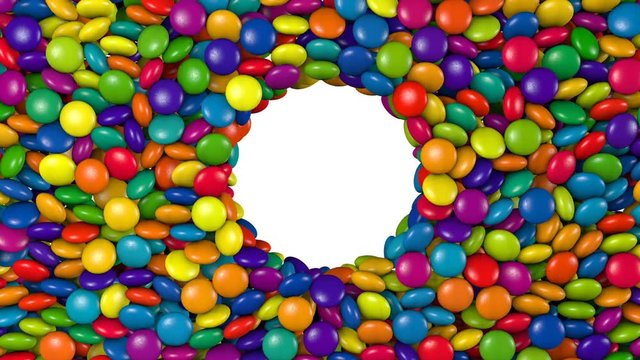 Rainbow colored crisp sweet with chocolate inside. High-quality creative transition. Video fully ready for post-production. It contains alpha matte. Useful for intro, outro, commercials. Vending machi
