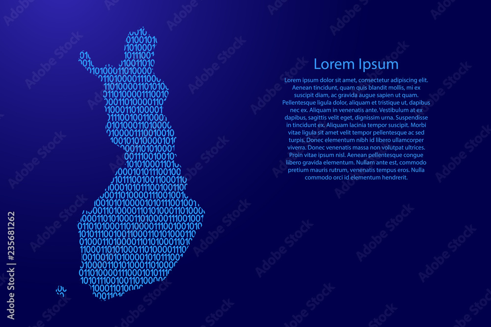 Fototapete finland map abstract schematic from blue ones and zeros binary digital code with space stars for ban