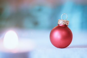 Red Christmas balls with decoration on shiny background