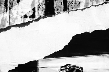 Blank black white creased crumpled paper texture background old grunge ripped torn collage posters placards empty copy space for text
