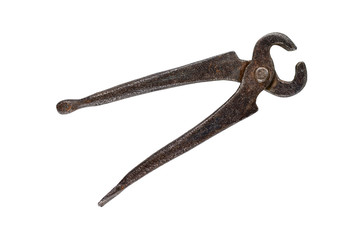 Obraz premium Vintage grungy forged pincers, isolated on white background. Vintage tools