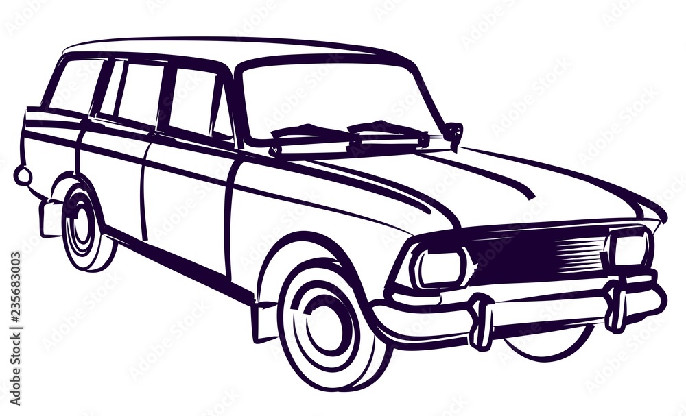 Sticker the sketch of a old retro car.