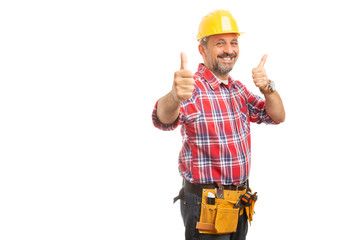 Constructor holding two thumbs up.
