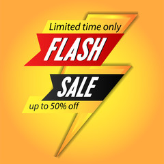flash Sale banner template with thunder and lighting yellow. vector illustration. flyer poster for marketing and business purpose.