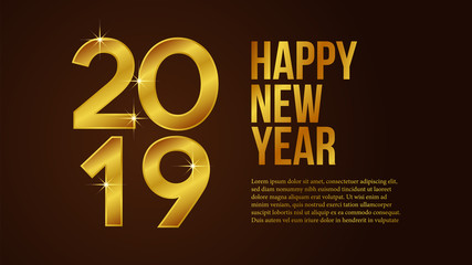 Happy new year poster template celebration with 3d gold number. vector illustration.