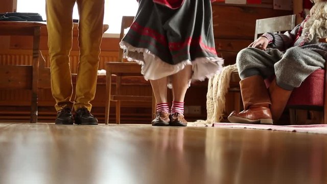 Close Up Of Feet In Children's Tap Dancing Class Santa Claus.