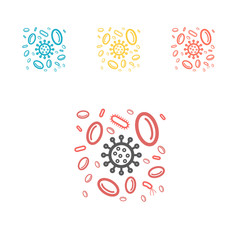 Lymphocytes attacking viruses line icon. Vector medical illustration on immunity