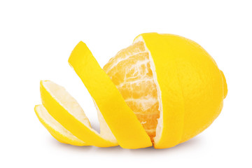 Lemon with a peel on a white background