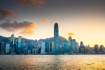Victoria harbour with sunset at Hong Kong.
