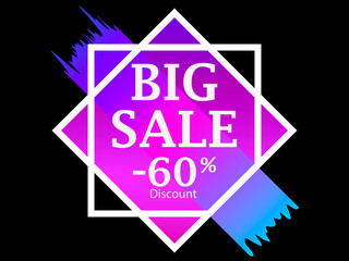 Big sale 60 percent discount. Background with ink painting. Banner with frame and gradient paint strokes. Special offer with big discount. Vector illustration
