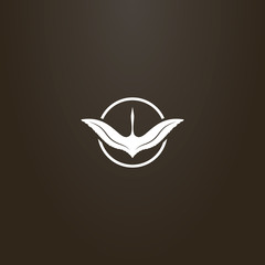 white sign on a black background. vector sign of a flying crane in a round frame