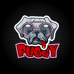 Pug wearing glasses with funny tongue. T-shirt template