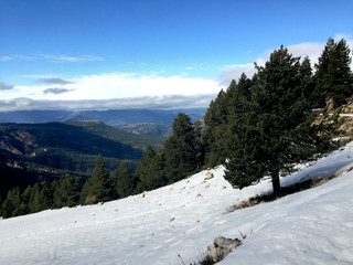 Mountain views in a snowed landscape