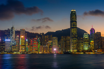 Fototapeta na wymiar Victoria harbour with twilight at Hong Kong.