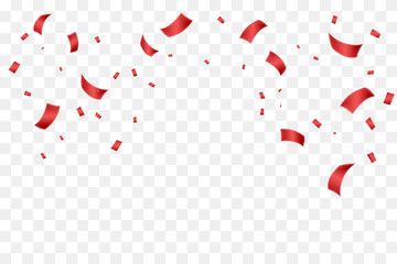 Many Falling Red Tiny Confetti Isolated On Transparent Background. Vector