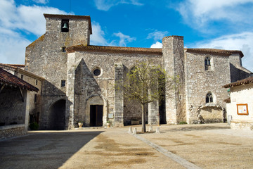 Spring sunshine on empty streets in tranquil Pujols, Lot-et-Garonne, France. Often busy with visitors Pujols is a member of Les Plus Beaux Villages de France association.