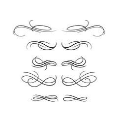 Collection or set of vintage styled calligraphic flourishes. Isolated on white background