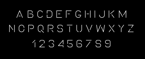 Fototapeta na wymiar White of stylized modern font and alphabet. Isolated on Black background