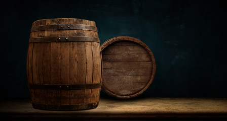 background of barrel and worn old table of wood