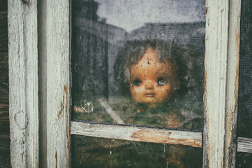 Scary horror plastic doll without eyes