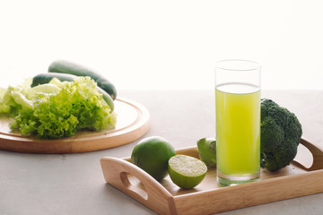 Various freshly squeezed vegetable juices for Fasting
