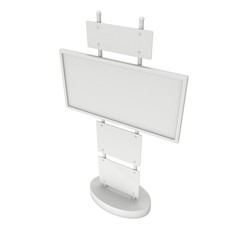 LCD Screen Stand. Blank Trade Show Booth. 3d render of lcd screen isolated on white background. High Resolution. Ad template for your expo design.