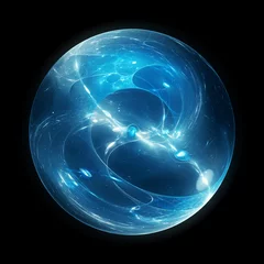 Fotobehang Blue glowing multidimensional energy sphere isolated on black © sakkmesterke