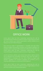 Office Work Banner Text Sample and Cheerful Male