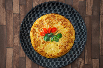 French Omelette with Potatoes, Mushroom and Salad