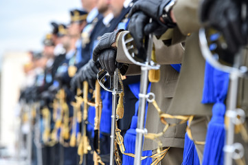 National guard of honor during a military ceremony.