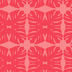 Seamless background with decorative leaves. Tropical palm leaves. Geometric background. Can be used for wallpaper, textile, invitation card, wrapping, web page background.