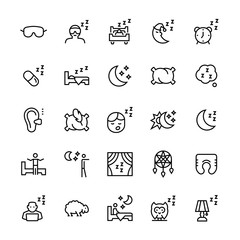 Vector icon set of sleep in line style.