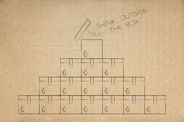 think outside the box pile of parcels with text popping out of one