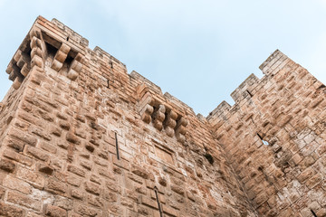 Fragment  of the city walls near the Jaffa Gate in old city of Jerusalem, Israel