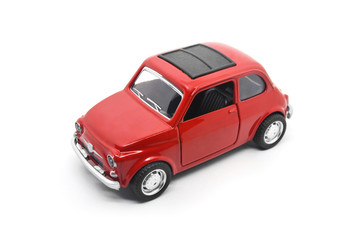 red retro car toy model isolated on white