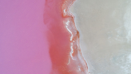 Rose salted laguna with coast of sand areal top view drone photography  © Bas
