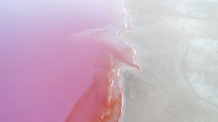 Rose salted laguna with coast of sand areal top view drone photography 