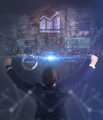 The concept of business, technology, the Internet and the network. A young entrepreneur working on...