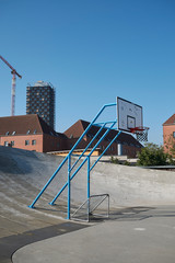 Fototapeta na wymiar Copenhagen, Denmark - October 11, 2018 : View of a basketball playground in Superkilen park