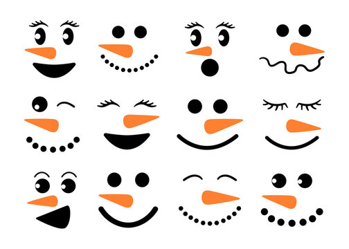 Cute snowman faces - vector collection. Snowman heads. Vector illustration isolated.