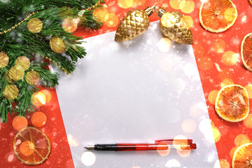 new year mockup with fir, pen and sparks. Copyspace
