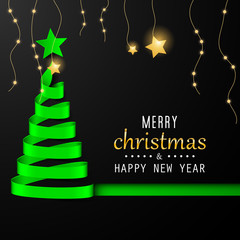 Merry christmas happy new year golden triangle tree low poly. christmas tree, design, vector illustration. Creative Christmas tree. Merry christmas greeting card.
