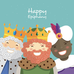 Three kings smiling. Wise men. Epiphany day