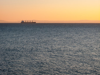 Cargo ship going upstream in the St. Lawrence Estuary in Canada